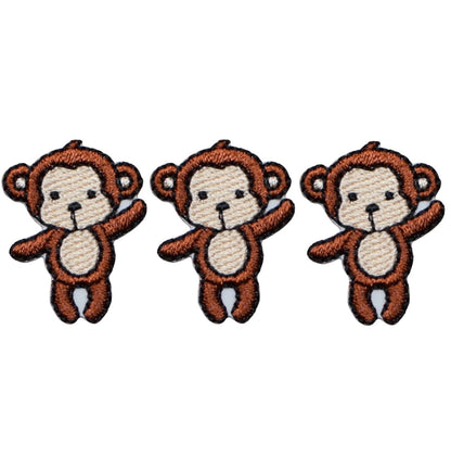 Mini Monkey Embroidered Patch - 3 Pack - Iron On 1"