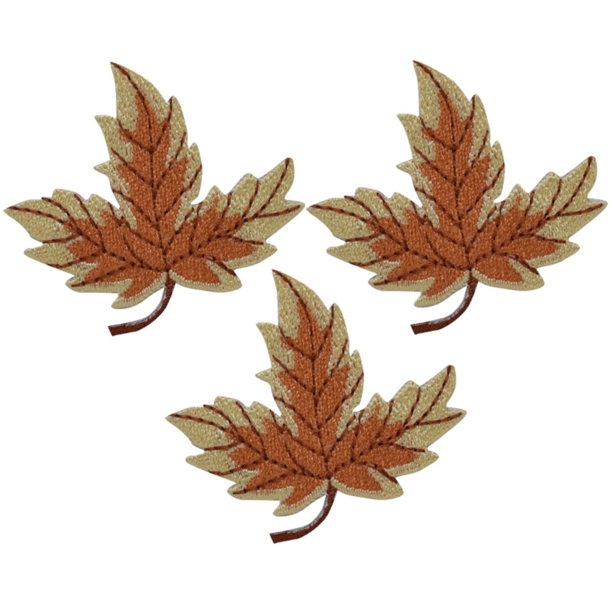 Tan & Brown Leaf Embroidered Patch — 3-Pack — Iron On 2-1/8"