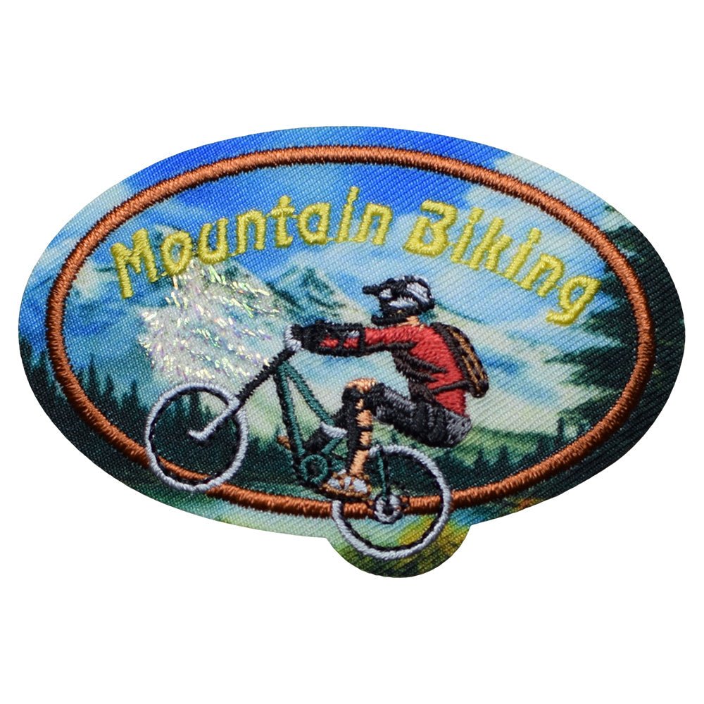 Mountain Biking Embroidered Patch — Iron On 2-5/8"
