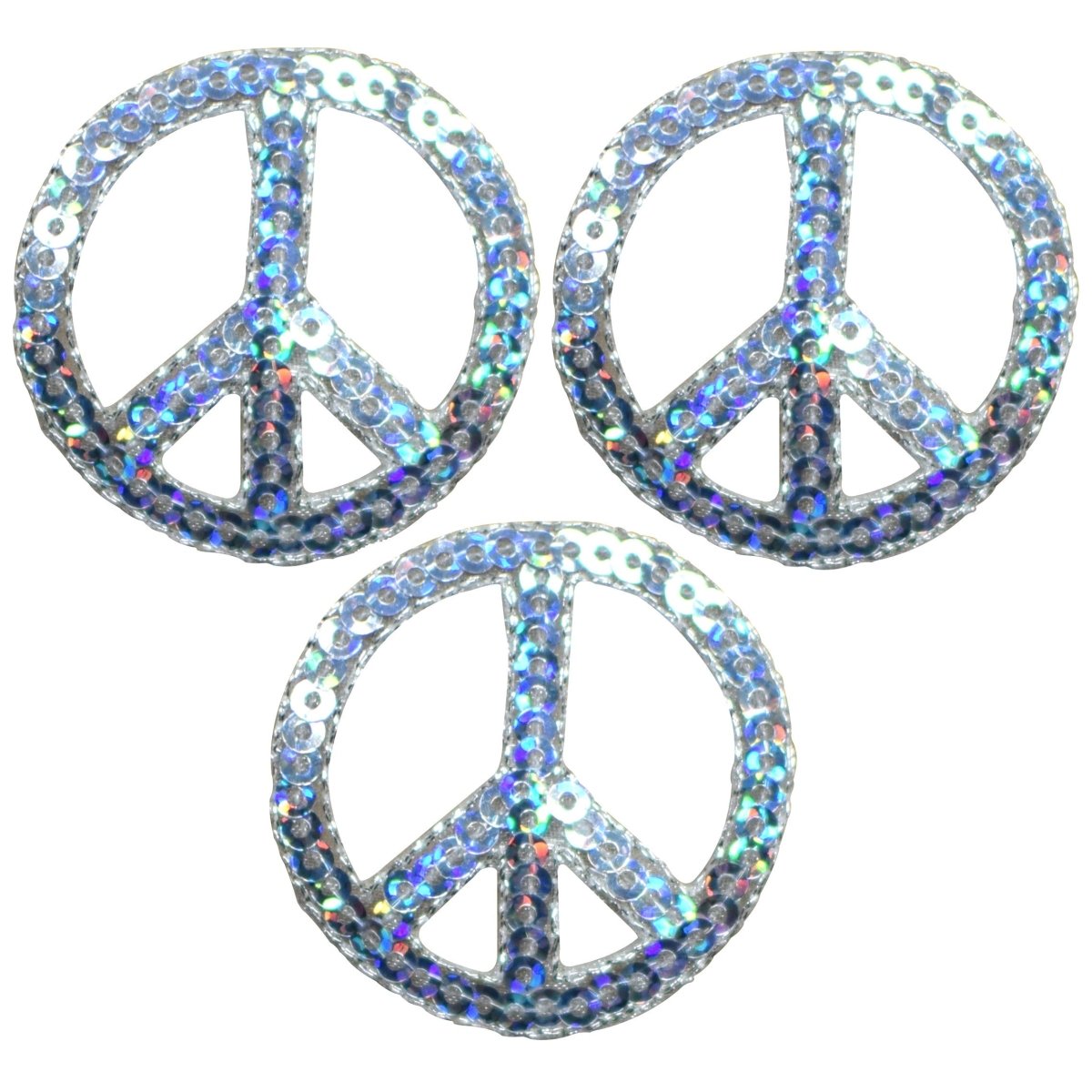 Silver Peace Sign Embroidered Patch — 3-Pack — Iron On 1.5"