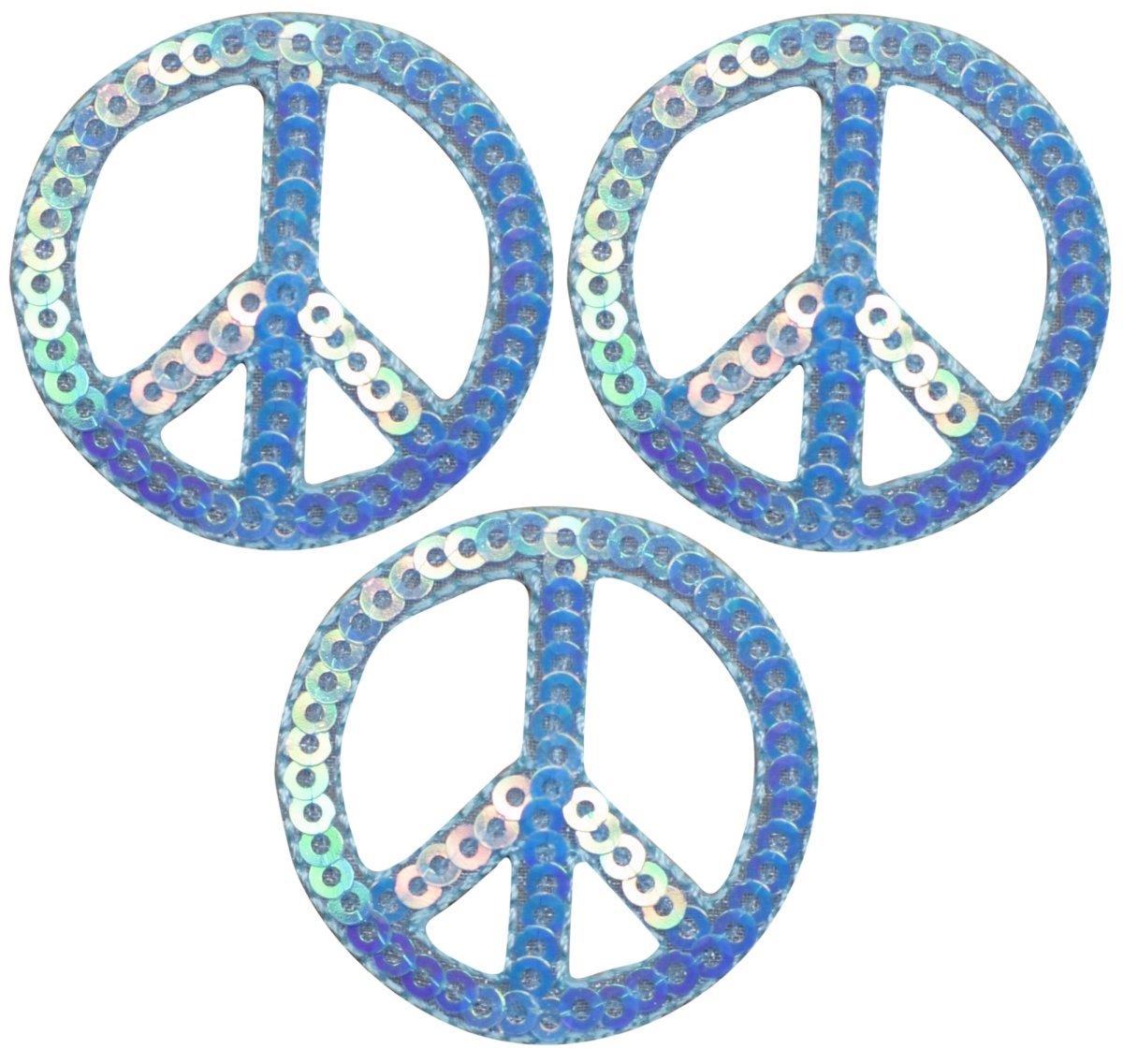 Light Blue Peace Sign Embroidered Patch — 3-Pack — Iron On 1.5"