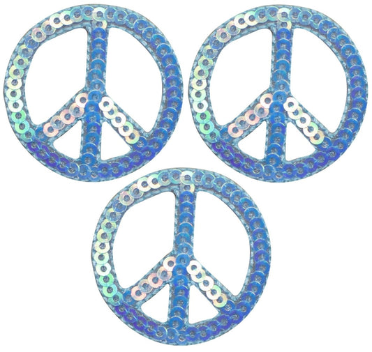 Light Blue Peace Sign Embroidered Patch — 3-Pack — Iron On 1.5"