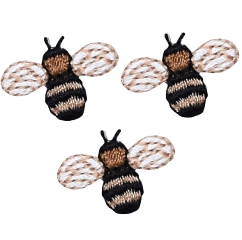 Mini Bumblebee Embroidered Patch — 3-Pack — bee stripes — Iron On 3/4"