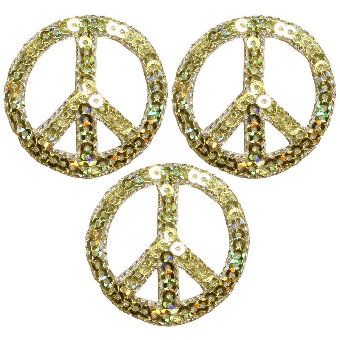 Gold Peace Sign Embroidered Patch — 3-Pack — Iron On 1.5"