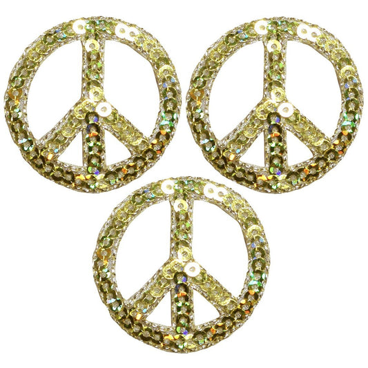 Gold Peace Sign Embroidered Patch — 3-Pack — Iron On 1.5"