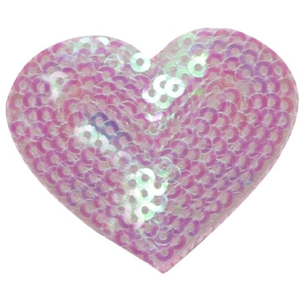 Sequin Heart Embroidered Patch — Pink, Valentine's Day, Love 1.75" — Iron On