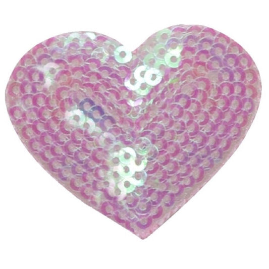 Sequin Heart Embroidered Patch — Pink, Valentine's Day, Love 1.75" — Iron On