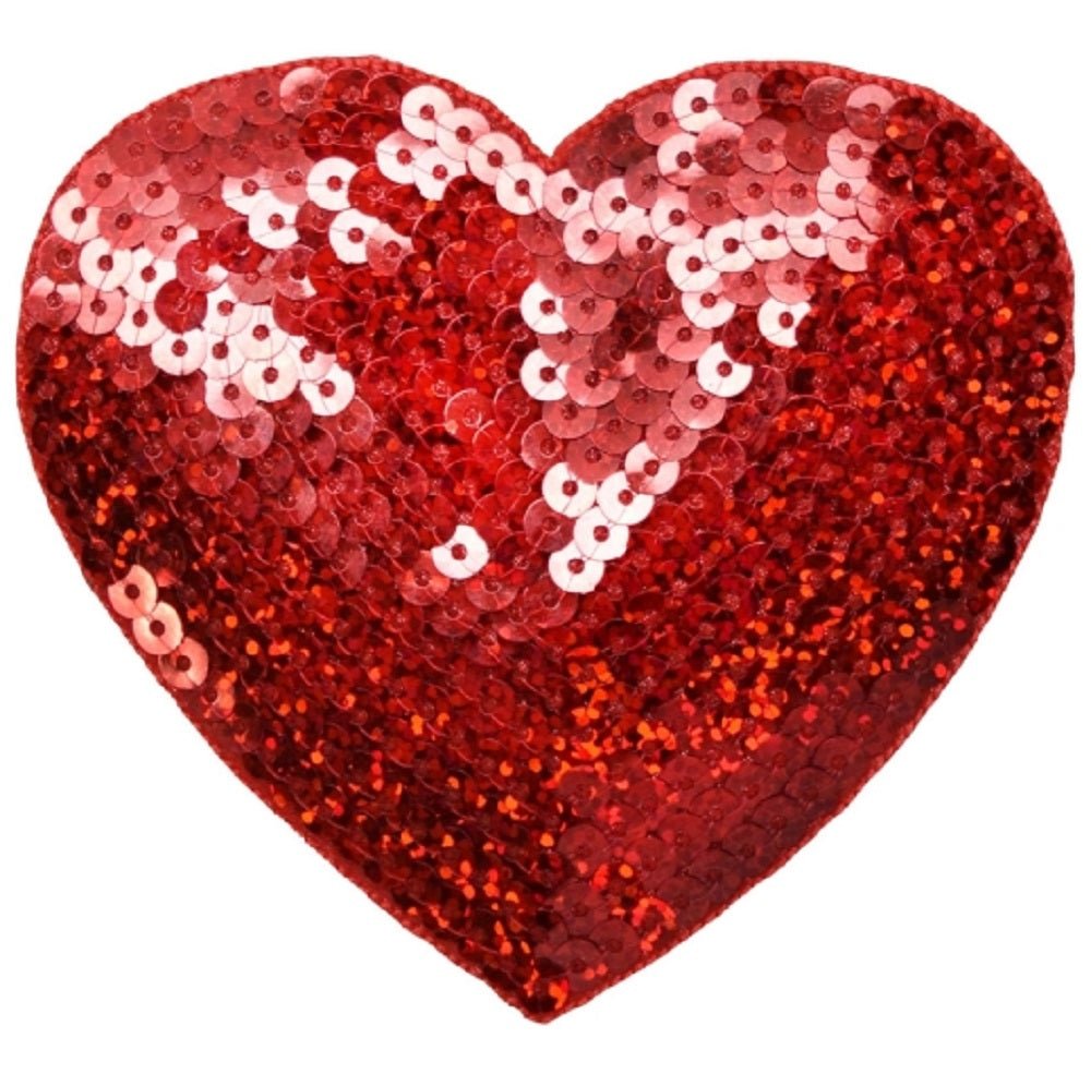 Extra Large Sequin Heart Embroidered Patch — Iron On 4"