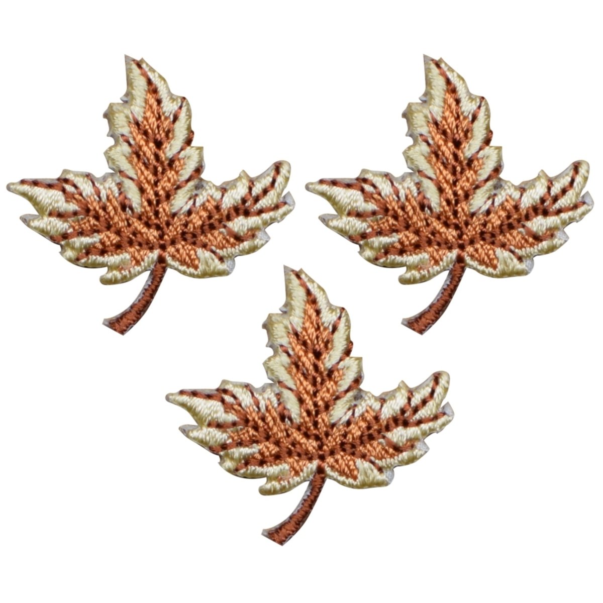 Mini Leaf Embroidered Patch — 3-Pack — Tan & Brown Fall Autumn 1-1/8" — Iron On