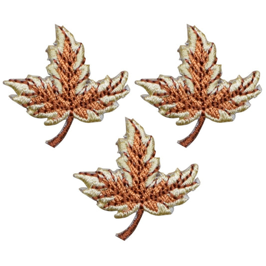 Mini Leaf Embroidered Patch — 3-Pack — Tan & Brown Fall Autumn 1-1/8" — Iron On