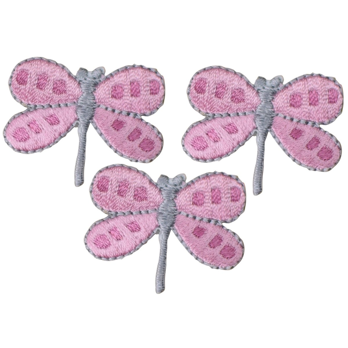 Dragonfly Embroidered Patch — 3-Pack — Pink, Gray, Bug, Insect 1.25" — Iron On