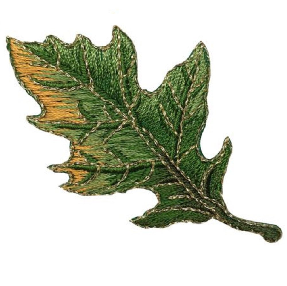 Autumn Fall Leaf Embroidered Patch — Green Oak 2-7/8" — Iron On