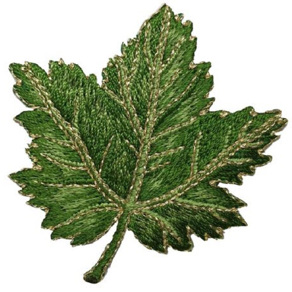 Autumn Fall Leaf Embroidered Patch — Green, Maple 2-3/8" — Iron On