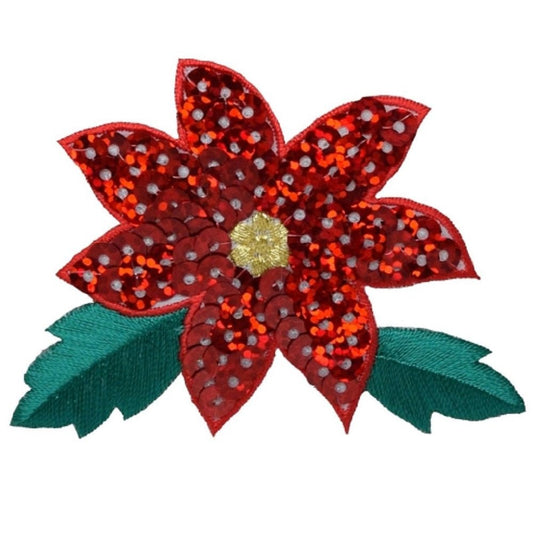 Poinsettia Embroidered Patch — Iron On 2.75"