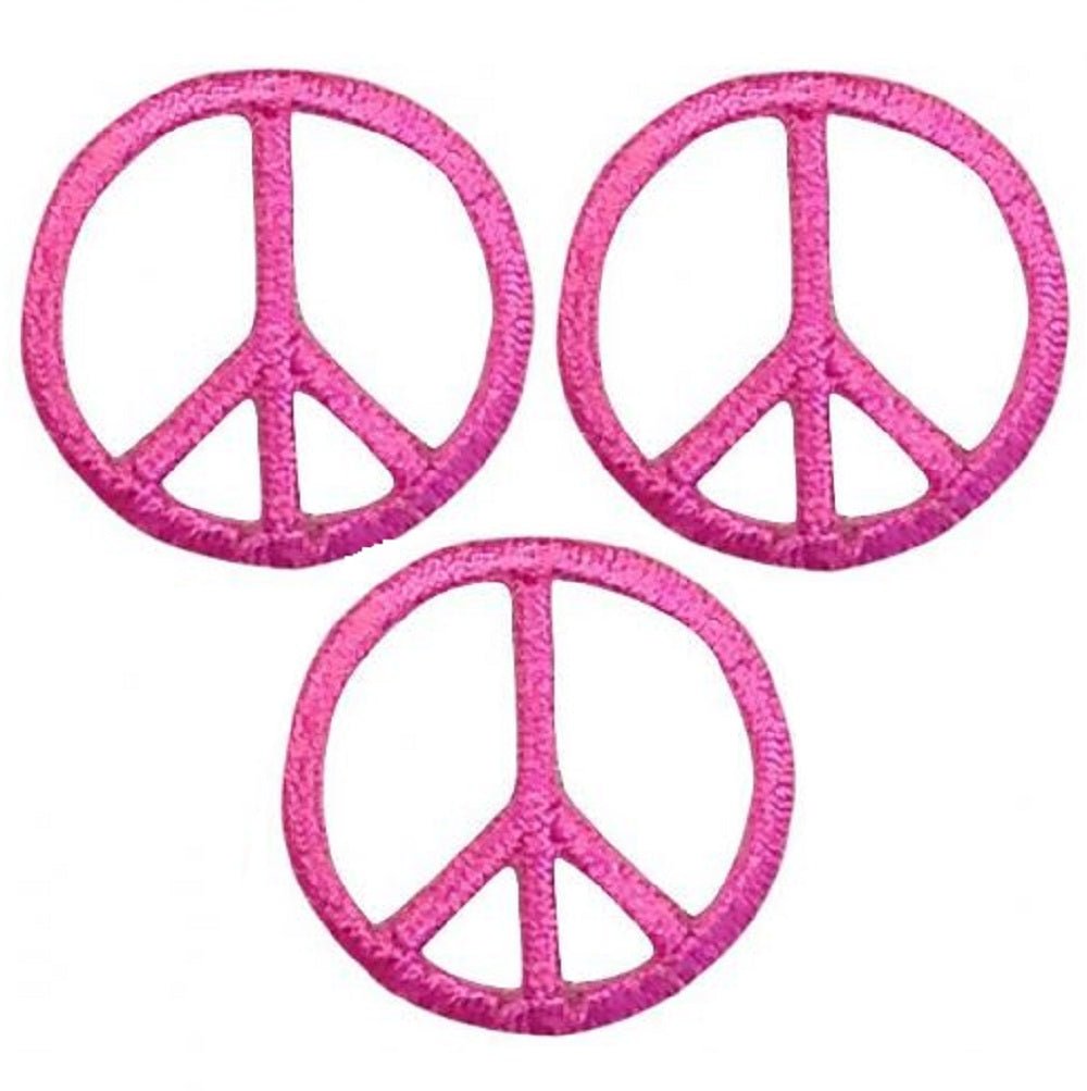 Mini Peace Sign Embroidered Patch — 3-Pack — Fuchsia, Hot Pink 1" — Iron On