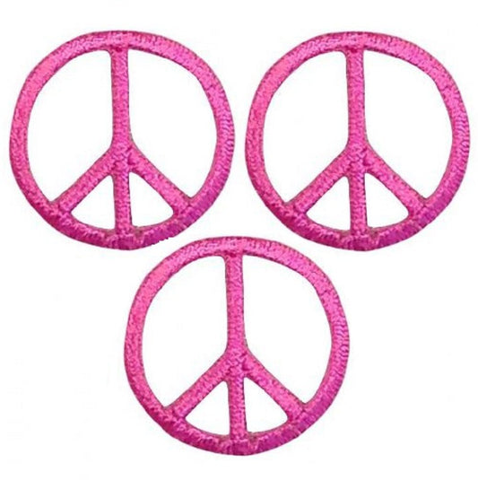 Mini Peace Sign Embroidered Patch — 3-Pack — Fuchsia, Hot Pink 1" — Iron On