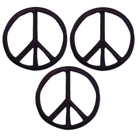 Mini Black Peace Sign Embroidered Patch — 3-Pack — Iron On 1"