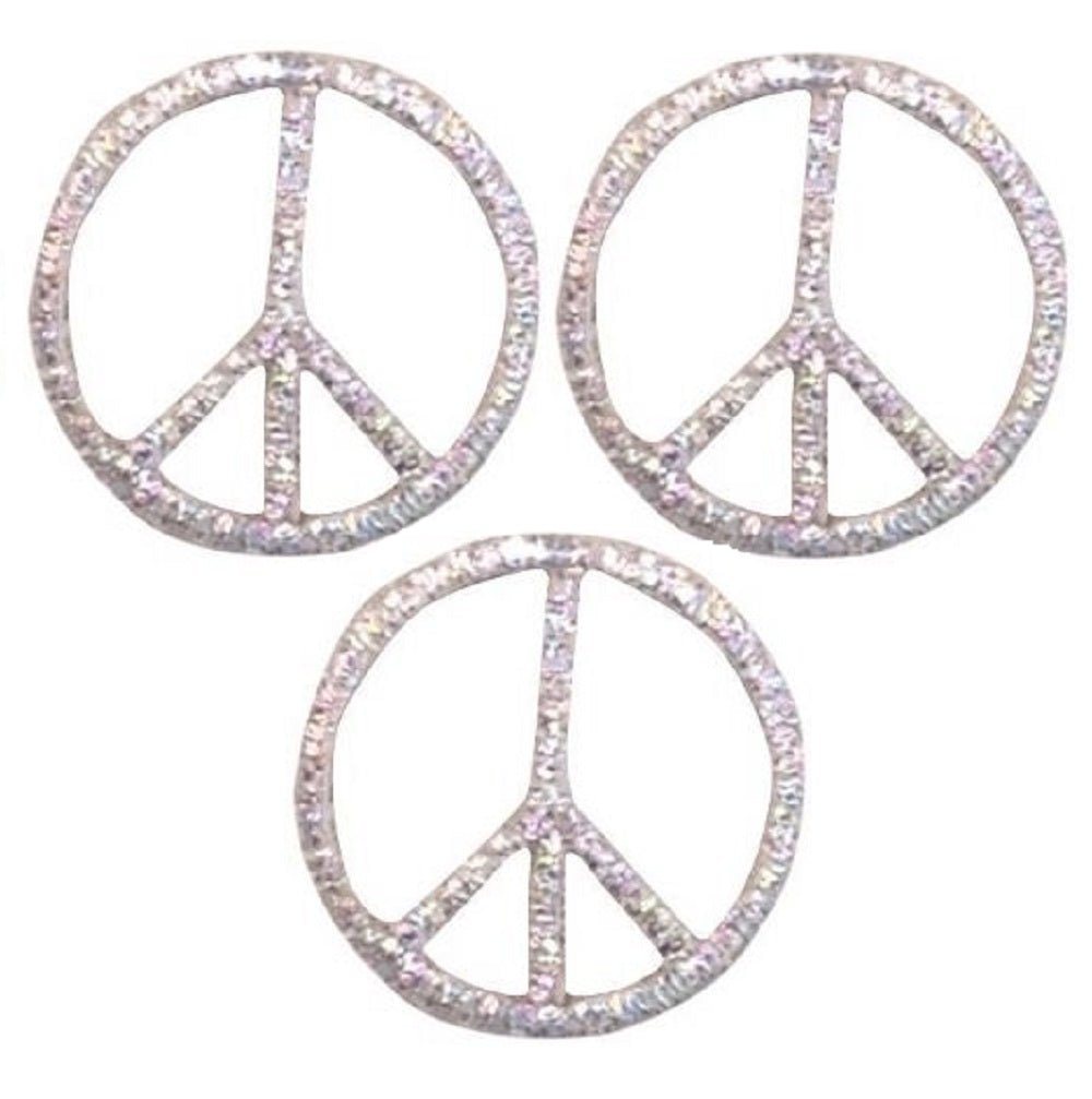 Mini Peace Sign Embroidered Patch — 3-Pack — Iron On Silver 1"