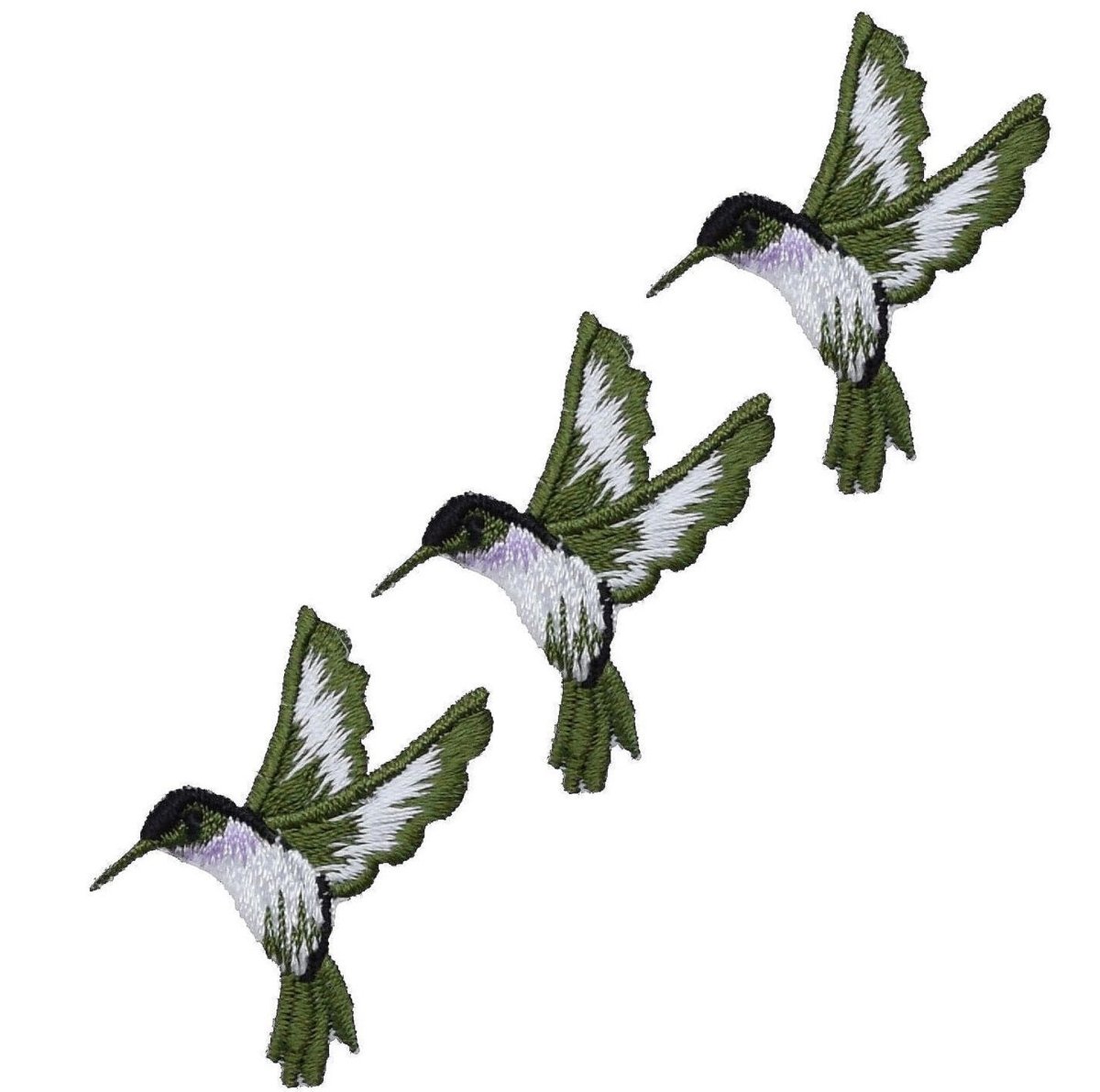 Mini Violet/Green Hummingbird Embroidered Patch — 3-Pack — Facing Left, Violet/Green Bird 1.5" — Iro