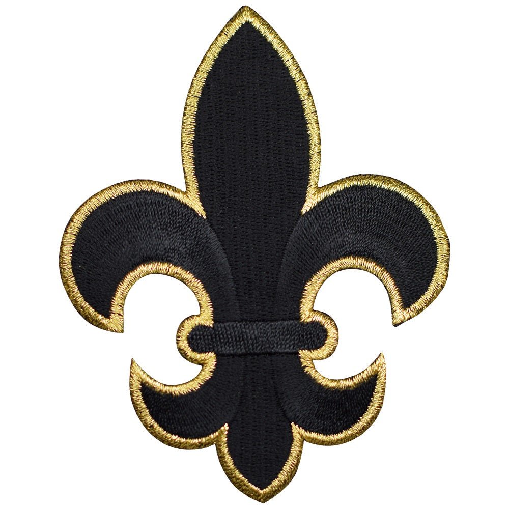 Extra Large Fleur De Lis Embroidered Patch — Black, Metallic Gold 4" — Iron On