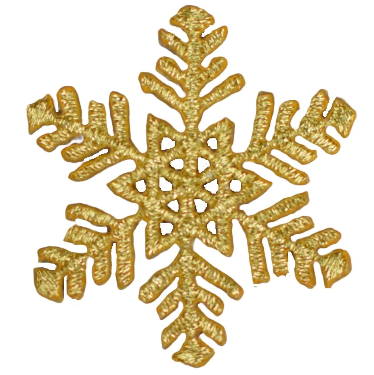 Snowflake Embroidered Patch — Snow, Metallic Gold, Winter Badge 1.75" — Iron On