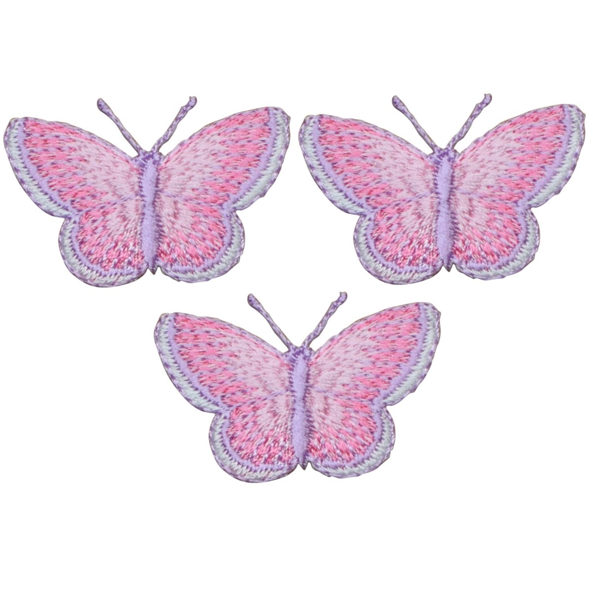 Pink Butterfly Embroidered Patch — 3-Pack — Iron On 1-3/8"