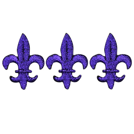 Mini Fleur De Lis Embroidered Patch — 3-Pack — Purple Cross Saints 1-1/8" — Iron On