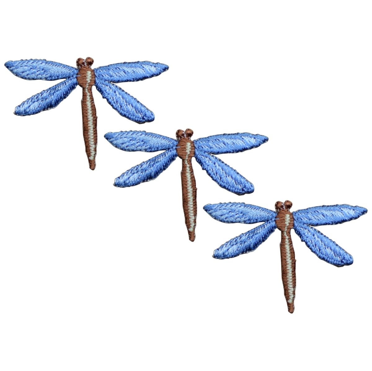 Dragonfly Embroidered Patch — 3-Pack — Blue Insect Flying Bug Badge 1-3/4" — Iron On