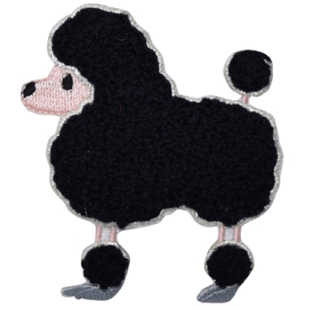 Black Chenille Poodle Embroidered Patch — Iron On 2-5/8"
