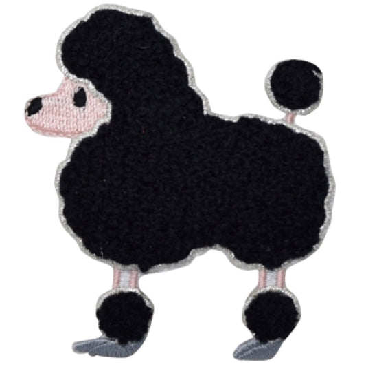 Black Chenille Poodle Embroidered Patch — Iron On 2-5/8"