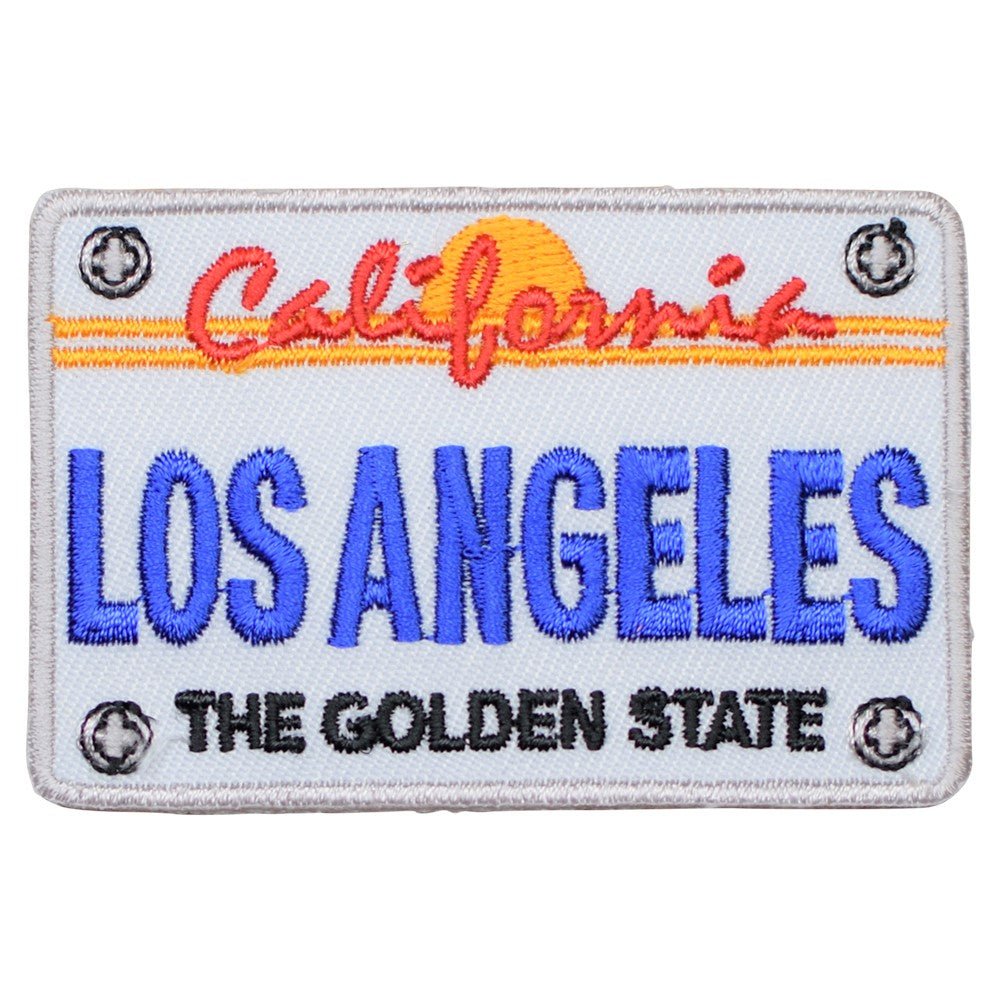 Los Angeles Embroidered Patch — License Plate, Golden State — Iron On 2.75"