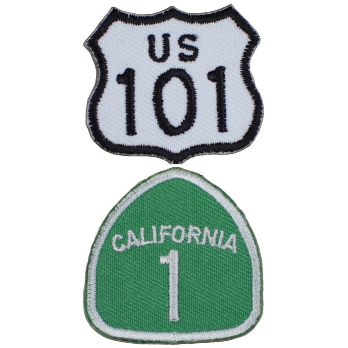 Mini Highway 101 and California Highway 1 Embroidered Patch — 2-Pack — Iron On 1-3/8"