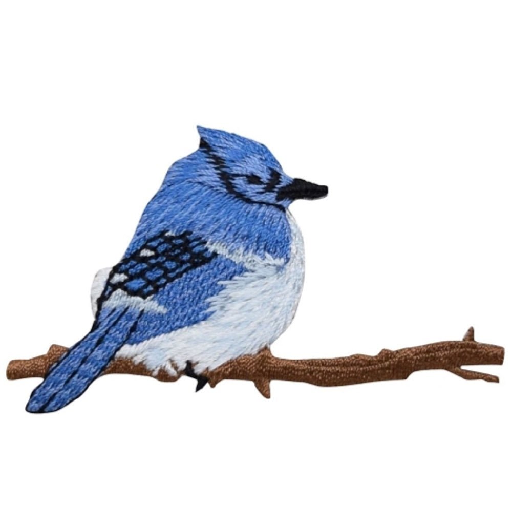Bird Embroidered Patch — Blue Jay, Tree Branch 2-7/8" — Iron On
