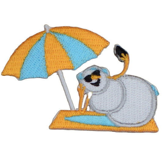 Snowman Embroidered Patch — Sunbathing, Umbrella, Beach Body 2.5" — Iron On