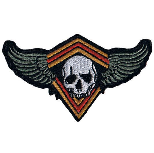 Skull & Wings Embroidered Patch — Iron On 3-1/8"