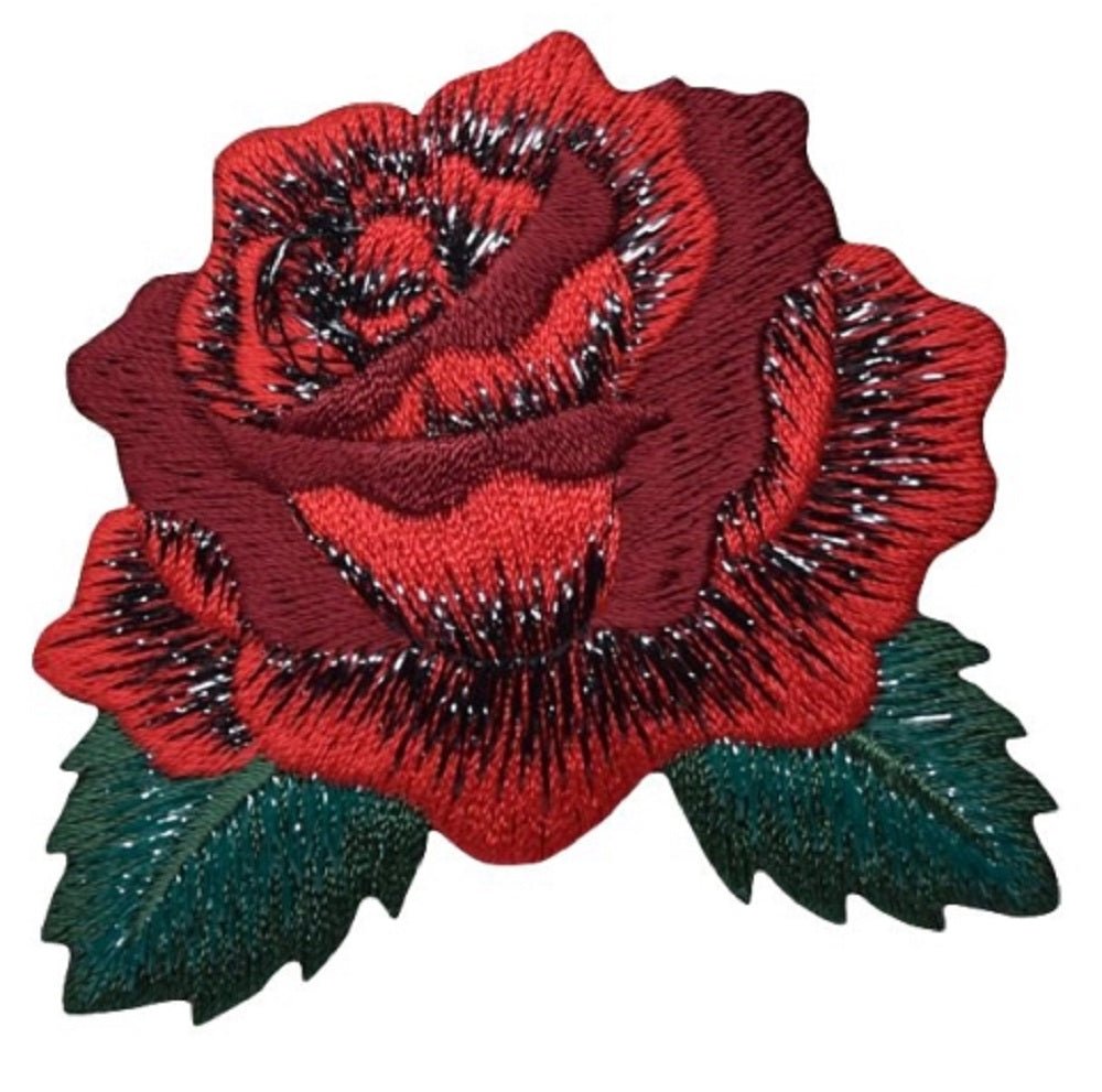 Red Rose Embroidered Patch — Iron On 2-5/8"