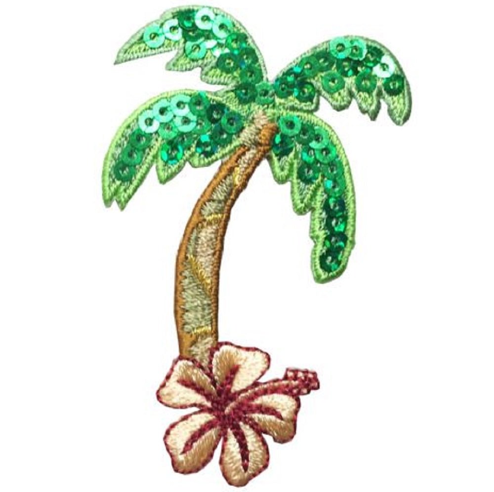 Palm Tree Hibiscus Embroidered Patch — Iron On 2.5"