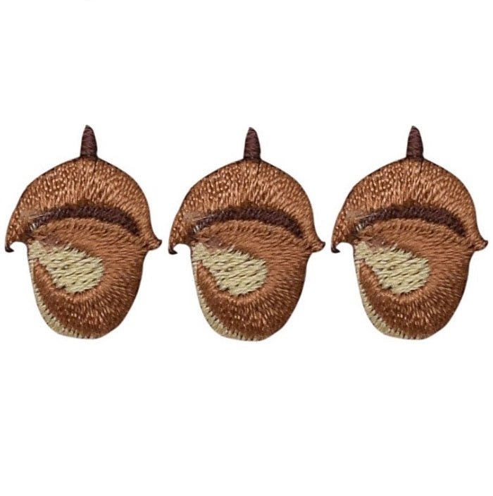 Mini Acorn Nut Embroidered Patch — 3-Pack — Iron On 3/4"