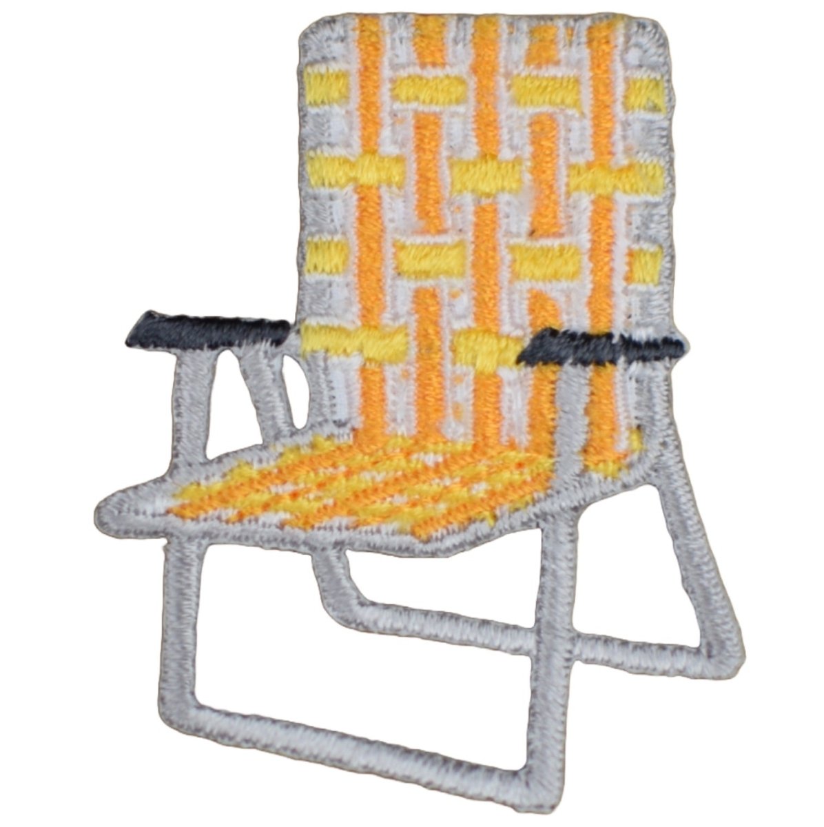 Lawn Chair Embroidered Patch — Yellow Camping Trailer RV Folding 2" — Iron On
