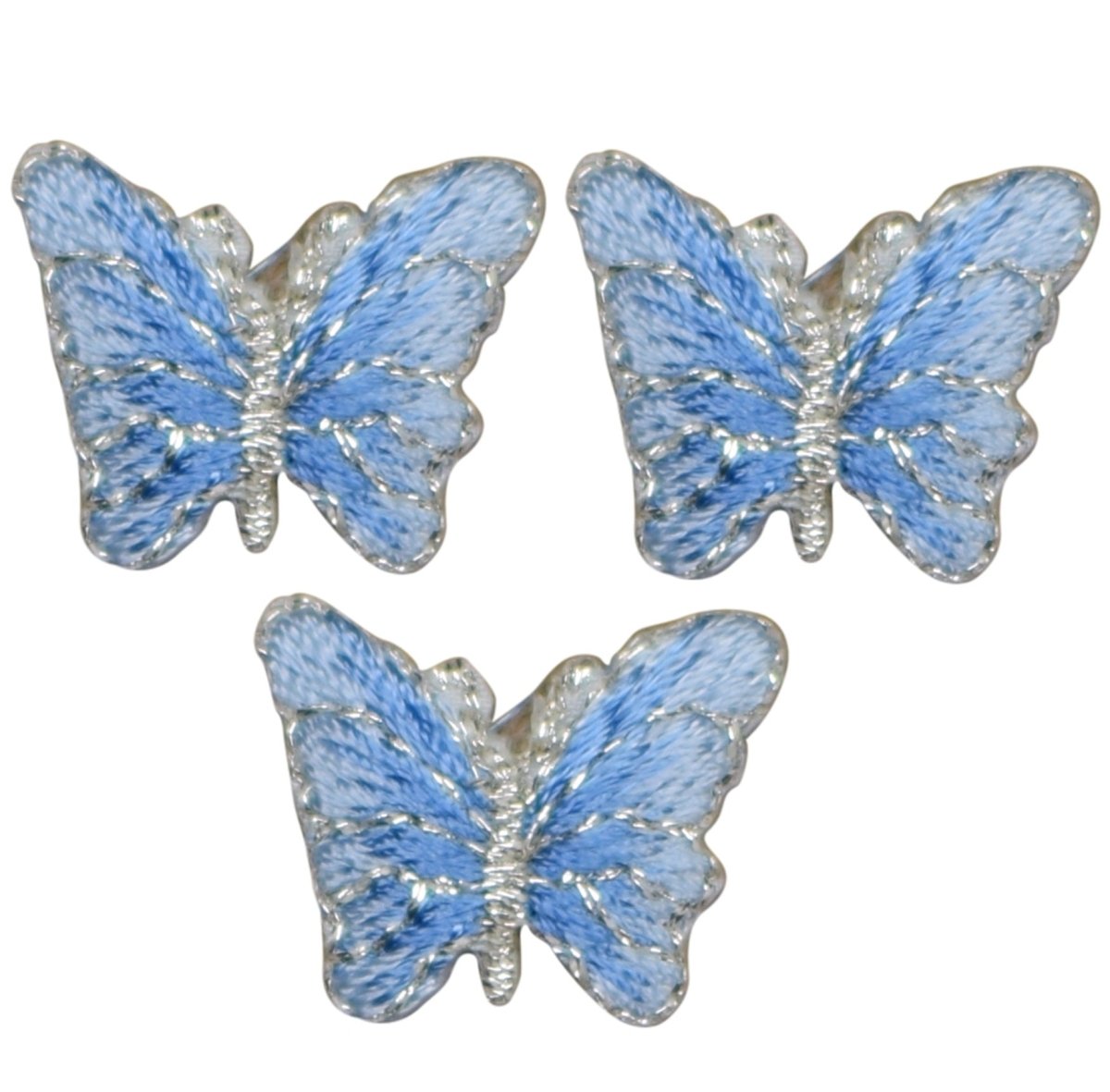 Mini Butterfly Embroidered Patch — 3-Pack — Blue and Silver Insect 3/4" — Iron On
