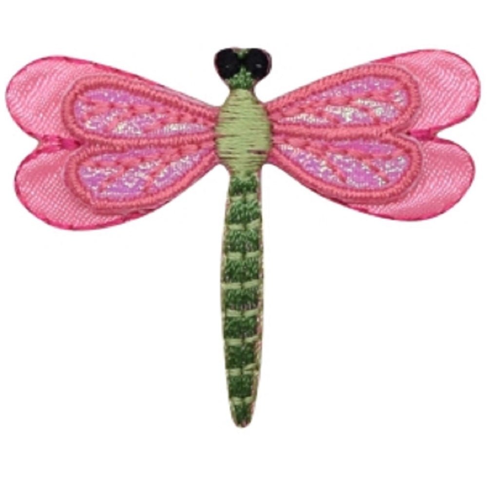 Dragonfly Embroidered Patch — Pink, Layered, Bug, Insect Badge 2" — Iron On
