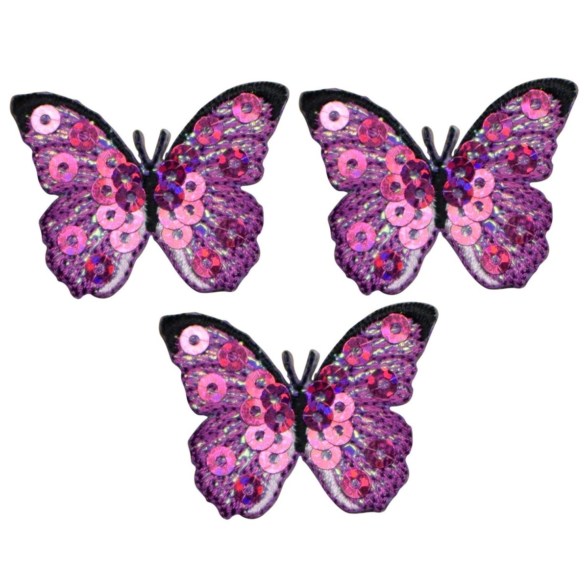 Mini Fuchsia Butterfly Embroidered Patch — 3-Pack — Iron On 1.5"
