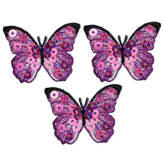 Mini Fuchsia Butterfly Embroidered Patch — 3-Pack — Iron On 1.5"