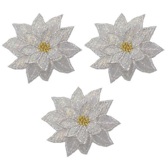 White Poinsettia Embroidered Patch — 3-Pack — Iron On 1.75"