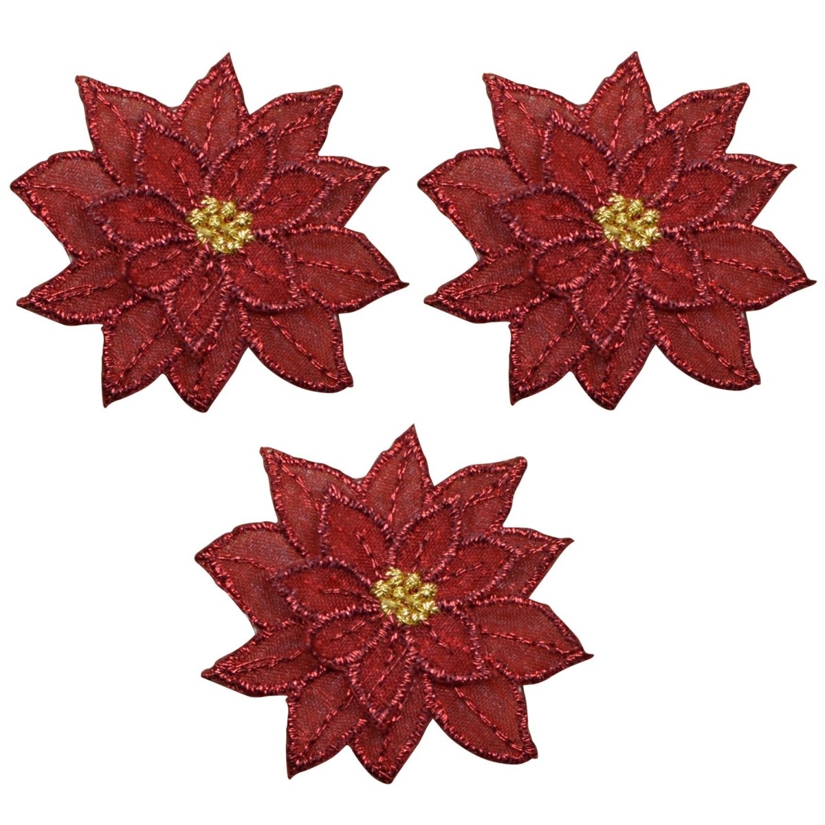 Poinsettia Embroidered Patch — 3-Pack — Iron On 1.75"