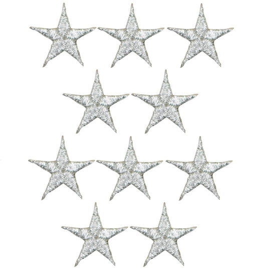 Silver Star Embroidered Patch, 5/8" — 10-Pack — Iron On