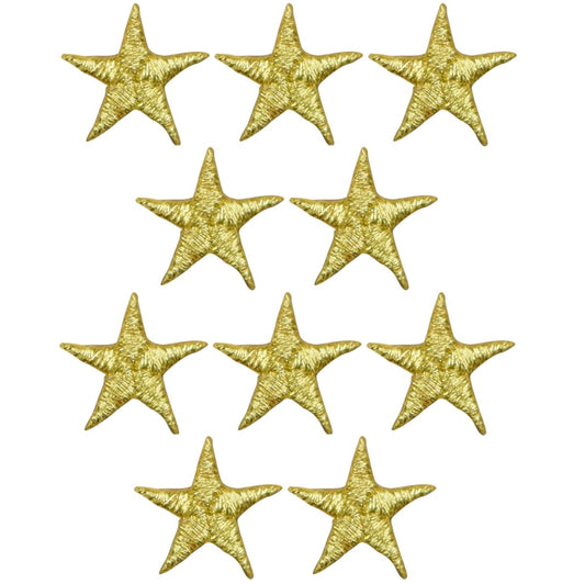 Gold Star Embroidered Patch, 5/8" — 10-Pack — Iron On