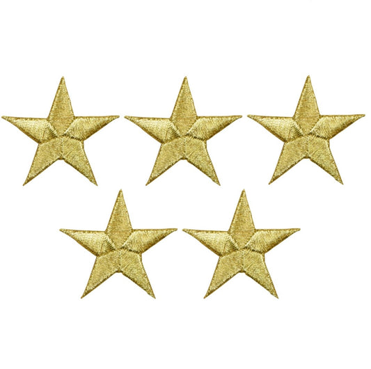 Gold Star Embroidered Patch, 1.5" — 5-Pack — Iron On