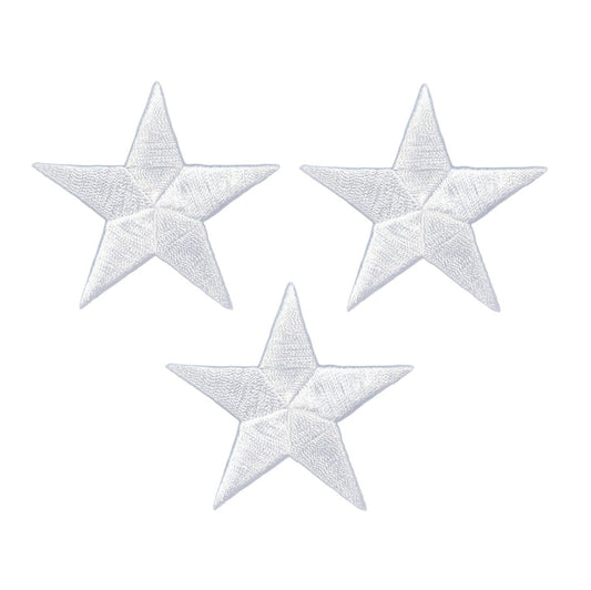 White Star Embroidered Patch, 2.25" — 3-Pack — Iron On