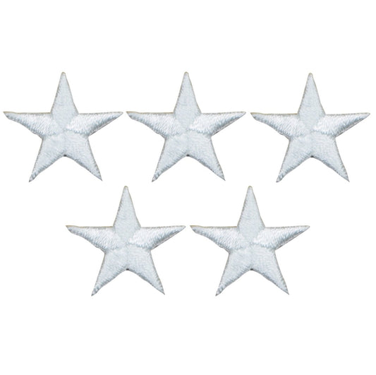 White Star Embroidered Patch, 7/8" — 5-Pack — Iron On